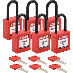 Standard Lockout Padlock - Safety Padlock, 1-1/2", 1/4", 1-1/2", Nylon, Plastic, Red, Keyed Alike, 1-3/4", 1