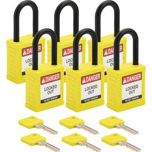 Standard Lockout Padlock - Safety Padlock, 1-1/2", 1/4", 1-1/2", Nylon, Plastic, Yellow, Keyed Different, 1-3/4", 1