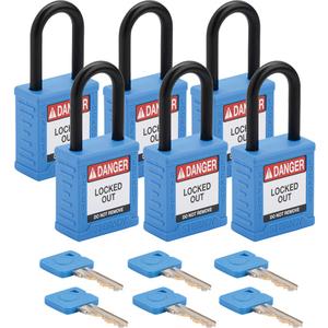 Standard Lockout Padlock - Safety Padlock, 1-1/2", 1/4", 1-1/2", Nylon, Plastic, Blue, Keyed Different, 1-3/4", 1