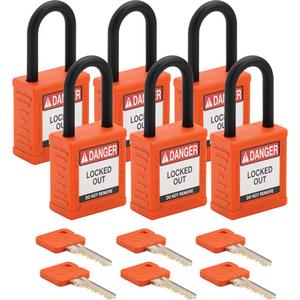 Standard Lockout Padlock - Safety Padlock, 1-1/2", 1/4", 1-1/2", Nylon, Plastic, Orange, Keyed Different, 1-3/4", 1