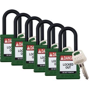 Standard Lockout Padlock - Safety Padlock, 1-1/2", 1/4", 1-1/2", Nylon, Plastic, Green, Keyed Alike, 1-3/4", 1