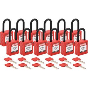 Standard Lockout Padlock - Safety Padlock, 1-1/2", 1/4", 1-1/2", Nylon, Plastic, Red, Keyed Alike, 1-3/4", 1