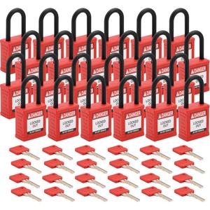 Standard Lockout Padlock - Safety Padlock, 1-1/2", 1/4", 1-1/2", Nylon, Plastic, Red, Keyed Alike, 1-3/4", 1