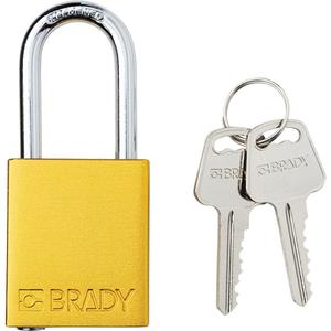 Lockout Padlock - Safety Padlock, 1-1/2", 1/4", 1-1/2", Aluminum, Steel, Yellow, Keyed Different, 1-4/5", 2