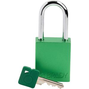 Lockout Padlock - Safety Padlock, 1-1/2", 1/4", 1-1/2", Aluminum, Steel, Green, Keyed Different, 1-4/5", 1