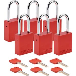 Lockout Padlock - Safety Padlock, 1-1/2", 1/4", 1-1/2", Aluminum, Steel, Red, Keyed Alike, 1-4/5", 1