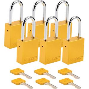 Lockout Padlock - Safety Padlock, 1-1/2", 1/4", 1-1/2", Aluminum, Steel, Yellow, Keyed Alike, 1-4/5", 1