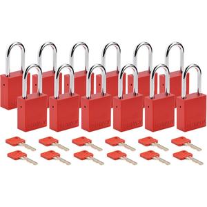 Lockout Padlock - Safety Padlock, 1-1/2", 1/4", 1-1/2", Aluminum, Steel, Red, Keyed Alike, 1-4/5", 2