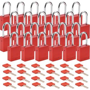 Lockout Padlock - Safety Padlock, 1-1/2", 1/4", 1-1/2", Aluminum, Steel, Red, Keyed Alike, 1-4/5", 1