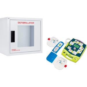 AED Plus® Defibrillator & Wall Cabinet Kit - English, Semi-Automatic, Class 4, Standard Large AED Cabinet with Alarm; Zoll® AED Plus® semi-automatic; Zoll® CPR-D-Padz® adult electrodes; Sleeve of 10 lithium batteries; Soft carry case; Fast response rescue kit; Manuals; Orientation DVD