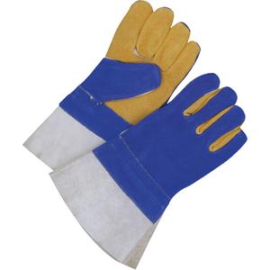 Lined Welder's Gloves with 5" Cuff - 2X-Large, Fleece, Split Cowhide, Blue/Gold, ANSI Level 2