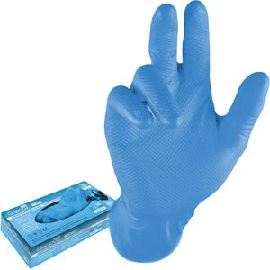 Disposable Gloves - 3X-Large, Nitrile, 12", 8-mil, Fully Textured, Blue, Powder-Free, Accepted for use in Canadian Food Processing Facilities, Non-Medical, EN 374-1 - Type B, JKPT, EN 374-2 - Pass, EN 374-5 - Bacteria/Fungi/Virus: Pass
