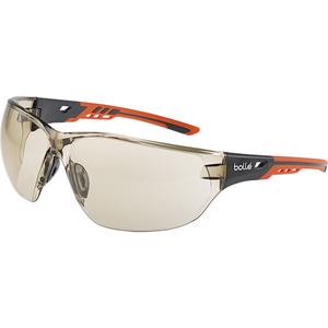 NESS+ Wraparound Safety Glasses - None, Copper, Anti-Fog, Rimless, PC/TPR, Black/Orange