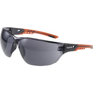 NESS+ Wraparound Safety Glasses - None, Smoke, Anti-Fog/Anti-Scratch, Rimless, PC/TPR, Black/Orange