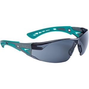RUSH+ Small Safety Glasses - None, Smoke, Anti-Fog/Anti-Scratch, Rimless, PC/TPR, Grey/Green