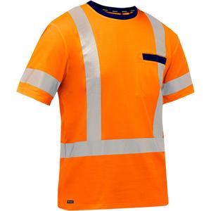 Bisley® X-Back Short Sleeve Shirt - High Visibility Orange, Silver, Small, Medium, Large, X-Large, 2X-Large, 3X-Large, 4X-Large, 5X-Large, Poly-Cotton, Meets/Exceeds CSA Z96 Class 2 - Level 2