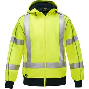 Bisley® X-Back Full Zip Hooded Sweatshirt with Sherpa Lining - High Visibility Lime-Yellow, Silver, Medium, Fleece/Polyester, Meets/Exceeds CSA Z96 Class 2 - Level 2, ANSI 107 Type/Class R3
