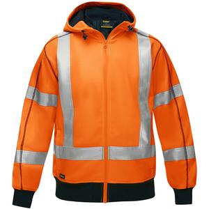 Bisley® X-Back Full Zip Hooded Sweatshirt with Sherpa Lining - High Visibility Orange, Silver, X-Large, Fleece/Polyester, Meets/Exceeds CSA Z96 Class 2 - Level 2, ANSI 107 Type/Class R3