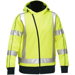 Bisley® X-Back Women's Contoured Full Zip Hooded Sweatshirt with Sherpa Lining - High Visibility Lime-Yellow, Silver, Medium, Fleece/Polyester, Meets/Exceeds CSA Z96 Class 2 - Level 2