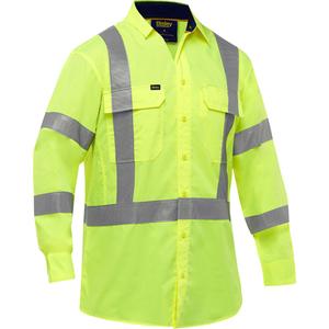 Bisley® X-Back Long Sleeve Work Shirt with X-Airflow™ - High Visibility Lime-Yellow, Silver, Small, Medium, Large, X-Large, 2X-Large, 3X-Large, 4X-Large, 5X-Large, Poly-Cotton, Meets/Exceeds CSA Z96 Class 2 - Level 2