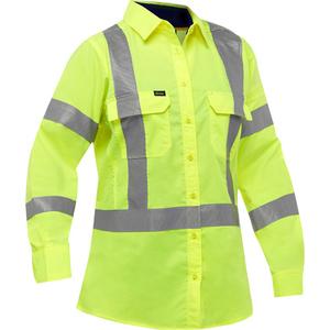 Bisley® X-Back Women's Long Sleeve Work Shirt with X-Airflow™ - High Visibility Lime-Yellow, Silver, Small, Large, X-Large, 2X-Large, 3X-Large, Poly-Cotton, Meets/Exceeds CSA Z96 Class 2 - Level 2
