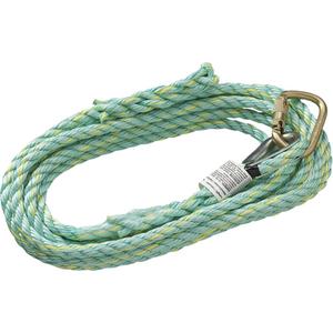 VL-1115-25 Vertical Lifeline Rope with Anchor End Carabiner & Trailing End Back Splice - 25', Copolymer, Carabiner (Anchor End), Back Splice (Trailing End), 5/8" (16 mm), 6000 lbs. (27 kN), CSA Z259.2.5-2012