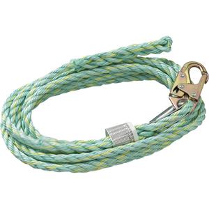 VL-1125-100 Vertical Lifeline Rope with Anchor End Snap Hook & Trailing End Back Splice - 100', Copolymer, Snap Hook (Anchor End), Back Splice (Trailing End), 5/8" (16 mm), 6000 lbs. (27 kN), CSA Z259.2.5-2012