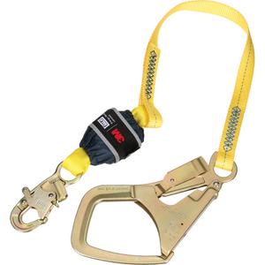 Web Shock-Absorbing Lanyard - 4', 132 lbs., 310 lbs., Snap Hook, Rebar Hook, Polyester, Pack, 1, Zinc Plated Steel, Zinc Plated Steel, Fixed, Web