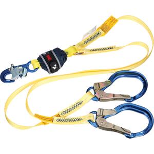 Twin-Leg Web Shock-Absorbing Lanyard - 6', 132 lbs., 310 lbs., Snap Hook, Rebar Hook, Polyester, Pack, 2, Aluminum, Anodized Aluminum, Fixed, Web