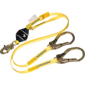 Twin-Leg Web Shock-Absorbing Lanyard - 6', 132 lbs., 310 lbs., Snap Hook, Rebar Hook, Polyester, Pack, 2, Zinc Plated Steel, Zinc Plated Steel, Fixed, Web