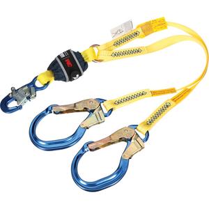 Twin-Leg Web Shock-Absorbing Lanyard - 4', 132 lbs., 310 lbs., Snap Hook, Rebar Hook, Polyester, Pack, 2, Zinc Plated Steel, Zinc Plated Steel, Fixed, Web