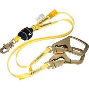 Twin-Leg Web Shock-Absorbing Lanyard - 6', 132 lbs., 310 lbs., Snap Hook, Rebar Hook, Polyester, Pack, 2, Zinc Plated Steel, Zinc Plated Steel, Fixed, Web