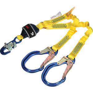 Twin-Leg Stretch Web Shock-Absorbing Lanyard - 4', 132 lbs., 310 lbs., Snap Hook, Rebar Hook, Pack, 2, Aluminum, Anodized Aluminum, Variable/Elastic, Web