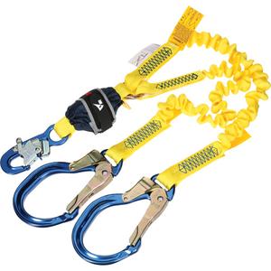 Twin-Leg Stretch Web Shock-Absorbing Lanyard - 6', 132 lbs., 310 lbs., Snap Hook, Rebar Hook, Pack, 2, Aluminum, Anodized Aluminum, Variable/Elastic, Web