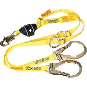 Twin-Leg Tie-Back Web Shock-Absorbing Lanyard - 6', 132 lbs., 310 lbs., Snap Hook, Rebar Hook, Polyester, Pack, 2, Zinc Plated Steel, Zinc Plated Steel, Fixed, Web