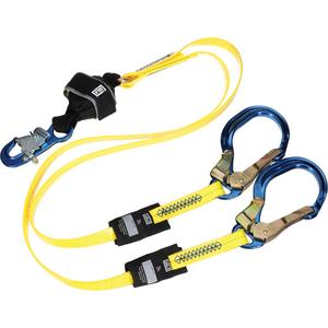 Twin-Leg Arc Flash Coated Web Shock-Absorbing Lanyard - 6', 132 lbs., 310 lbs., Snap Hook, Rebar Hook, Pack, 2, Aluminum, Anodized Aluminum, Fixed, Web