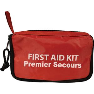 Shield™ First Aid Kit - Meets/Exceeds CSA Z1220-24 Type 1 Personal, Personal (1 Worker), Pouch, Bulk, (12) Plastic Adhesive Strips (3/4 x3); (1) Elastoband Knuckles L/S singles; (6) Gauze Pads Sterile 3" x 3"; (2) Bandage Compress Sterile 10CM X 10CM (4" X 4"); (6) Alcohol Prep Pads; (1) Adhesive Tape (core) 2.5 cm x 4.5 m; (1) Biohazard Disposal Bag; (1) Triangular Bandage 40"; (1) Splinter Forcepts Fine Point 4-1/2" Straight; (1) Fabric Bandages Rectangular 2" X 3"; (1) Ziplock Bag 3" x 4" x 2 mil; (2) Large Nitrile Gloves Powder Free; (2) Fabric Elastoband Fingertips; (1) Bandage conform 2" x 5 yd (50 mm x 4.5 m); (1) 4"x4" Ziplock Bag; (1) Rescue Sheet / Emergency Blanket  52" x 84"; (4) Paws Personal Antimicrobial Wipe; (1) Travel Pack 6.5" L  X 3.25" H  X 4.5" W
