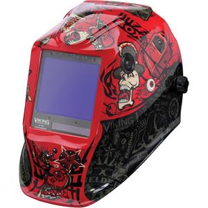 VIKING™ 3350 Mojo® Welding Helmet - Graphics, 3.74" L x 3.34" W, 5 - 13, (1) Welding Helmet; (1) Helmet Bag; (1) Bandana; (5) KP2898-1 Outside Cover Lenses; (2) KP3044-1 Inside Cover Lenses; (1) Decal Sheet