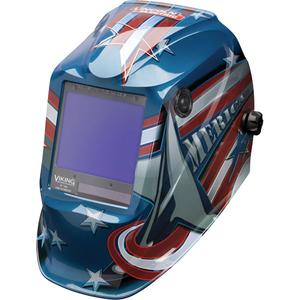 VIKING™ 3350 All American® Welding Helmet - Graphics, 3.74" L x 3.34" W, 5 - 13, (1) Welding Helmet; (1) Helmet Bag; (1) Bandana; (5) KP2898-1 Outside Cover Lenses; (2) KP3044-1 Inside Cover Lenses; (1) Decal Sheet
