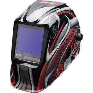 VIKING™ 3350 Twisted Metal® Welding Helmet - Graphics, 3.74" L x 3.34" W, 5 - 13, (1) Welding Helmet; (1) Helmet Bag; (1) Bandana; (5) KP2898-1 Outside Cover Lenses; (2) KP3044-1 Inside Cover Lenses; (1) Decal Sheet