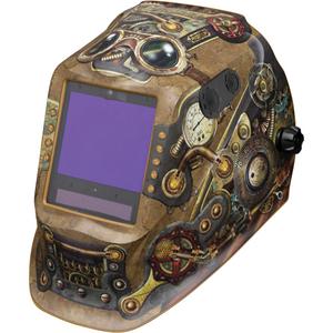 VIKING™ 3350 ADV Steampunk™ Welding Helmet - Graphics, 3.74" L x 3.15" W, 5 - 13, (1) VIKING™ 3350 ADV Welding Helmet; (1) Bandana; (1) Protective Drawstring Bag; (1) Helmet Sticker Sheet; (5) KP2898-1 Outside Cover Lenses; (2) KP5244-1 Inside Cover Lenses