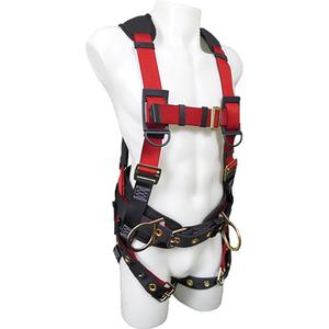 Contractor Safety Harness - Work Positioning/Fall Arrest, AP, 352 lbs., 2X-Large, Back - Side, Tongue Buckle, Pass-Through/Mating, Black, Red