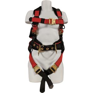 Contractor Safety Harness - Work Positioning/Fall Arrest, AP, 352 lbs., Large, Back - Side, Quick-Connect, Pass-Through/Mating, Black, Red