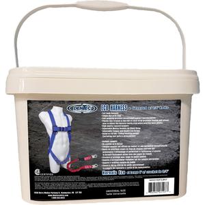 ECO™ Safety Harness in Pail with 6' Lanyard - Fall Arrest, A, 255 lbs., Universal, Back, Tongue Buckle, Pass-Through/Mating, Blue, Polyester