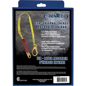 External Energy Absorber Lanyard with 2-1/4" Hook in Retail Box - 6', 255 lbs., 255 lbs., Snap Hook, Snap Hook, Polyester, Pack, 1