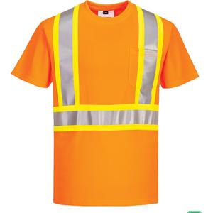 Contrast-Striped Safety T-Shirt - High Visibility Orange, Silver/Yellow, Small, Medium, Large, X-Large, 2X-Large, 3X-Large, 4X-Large, 5X-Large, Polyester, Meets/Exceeds CSA Z96 Class 2 - Level 2
