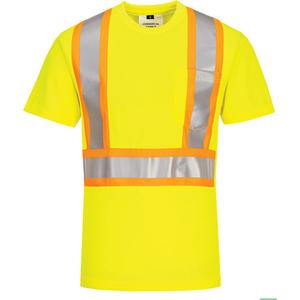 Contrast-Striped Safety T-Shirt - High Visibility Lime-Yellow, Silver/Orange, Small, Medium, Large, X-Large, 2X-Large, 3X-Large, 4X-Large, 5X-Large, Polyester, Meets/Exceeds CSA Z96 Class 2 - Level 2