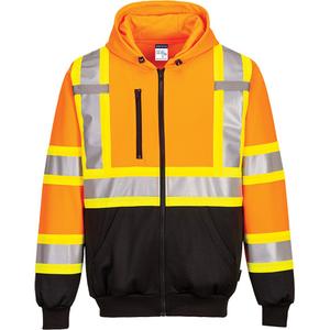 Contrast-Striped Safety Hoodie - Black/High Visibility Orange, Silver/Yellow, Small, Medium, Large, X-Large, 2X-Large, 3X-Large, 4X-Large, 5X-Large, Poly/Cotton