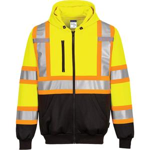 Contrast-Striped Safety Hoodie - Black/High Visibility Lime-Yellow, Silver/Orange, Small, Medium, Large, X-Large, 2X-Large, 3X-Large, 4X-Large, 5X-Large, Poly/Cotton