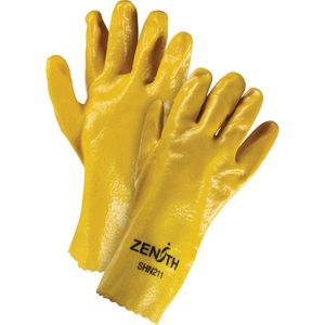 Rough-Finish Chemical-Resistant Gloves - 010-LVKQ544 - 9, 12", 47-mil, Gauntlet, PVC, Interlock, Unrated, Unrated, 120, Rough, Yellow, 1 Year Limited